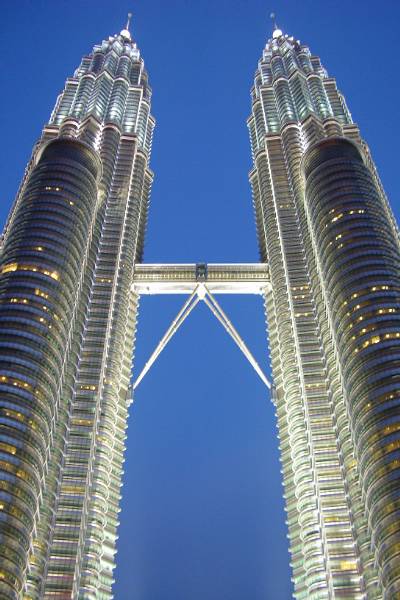 The Petronas towers at night.