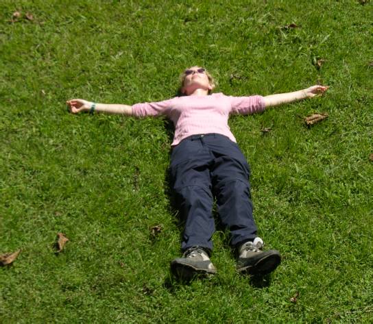 Claire taking a nap at Machu Picchu