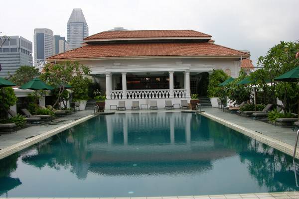 the swimming pool at Raffles Hotel.